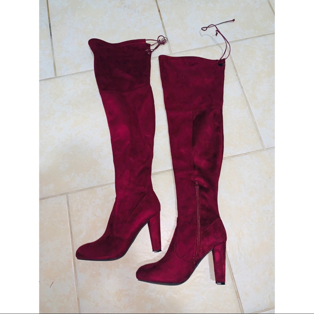 Thigh high burgundy boots
